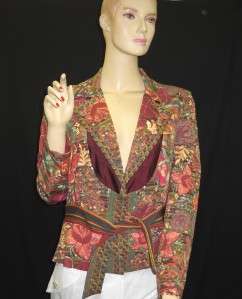 NWT GIANFRANCO FERRE Red Print Belted Jacket 42 $3170  