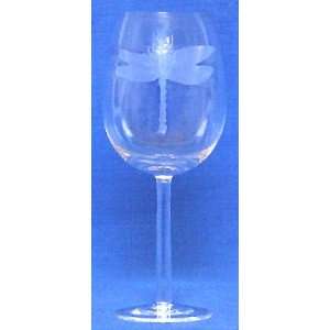 Individually Hand Etched Dragonfly White Wine Glass 9 Set of Four 