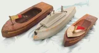 ANTIQUE WOOD TOY BOATS KEYSTONE LOT 3 PRE WWII WOODEN NAUTICAL  