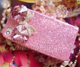 Pink Diamond Bow 3D Bling Hard Case Cover iPhone 4 4G  