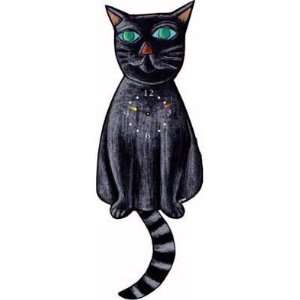  Cat Wall Clock   Black Cat (Black/Grey) (19 tall): Home 