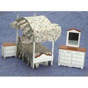   Miniature White with Maple Canopy Bedroom Set 