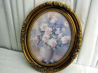 Oval Gold Gilt Frame w Signed Floral Print Extra Nice  