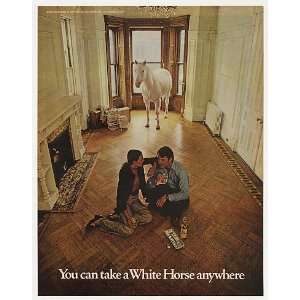  1972 Take White Horse Anywhere Scotch Horse in House Print 