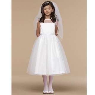   White Satin Illusion First Communion Dress 4 14: Us Angels: Clothing