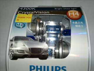 PHILIPS Crystal Vision 4300K Halogen Bulb H4 Whitest most Brilliant 