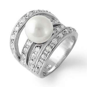   Cubic Zirconia 11.67gm White Pearl Stone Fashion Ring Sz7: Jewelry