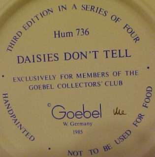 Hummel # 736  Daisies Dont Tell  2nd Club Plate MIB  