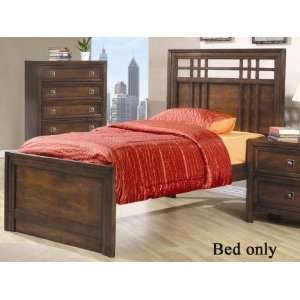  Twin Size Bed with Checker Design in Walnut Finish 