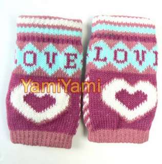 Love Wool Cloth Winter Short Finger Fingerless Glove For Girl Women 