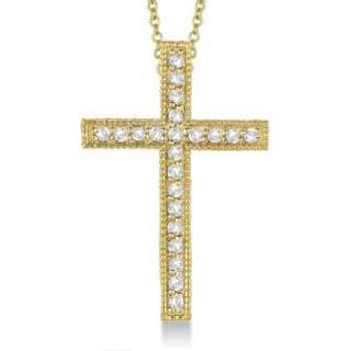 33ct Diamond Cross Pendant Necklace in 14k Yellow Gold Womens w 