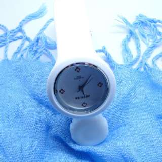 White Dial Soft Silicone Gel Strap Women Girls Quartz Wrist Watch 