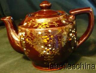 Vintage Tea Pot Individual Sized HP Moriage Brown Betty  