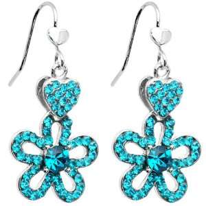  Illustrious Aqua Crystal Heart and Posy Earrings Jewelry