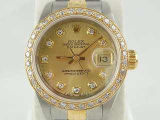 Authentic Rolex Ladies Datejust Diamonds Bezel TwoTone Watch Ref 69173 