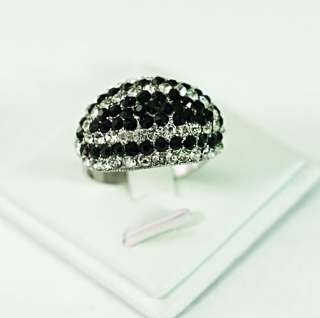 r6235 Fresh Black Diamante CZ Adjustable Sphere Cocktail Ring Fashion 