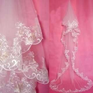 1T White / Ivory Wedding Bridal Veil Lace Cathedral 3M  