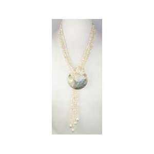  Tickled Pink SHLN WH Long Pearl Strands with Shell Pendant 