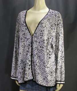 Sigrid Olsen Black White Floral Cardigan Sweater 2X Plus Size  