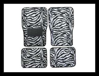 New White Black Zebra Front & Rear Floor Mats Set  