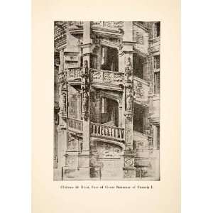 1917 Print Chateau de Blois Staircase France Roy L. Hilton Francis 