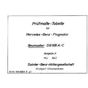   Prüfmaß Tabellen von Motor Lagerstellen. Daimler Benz DB 605 Books