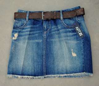 NWT $44 Apt 9 Whiskered Distressed Denim Mini Skirt with Belt Sizes 6 