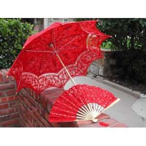  Red Battenburg Lace Parasol with Lace Fan: Everything Else