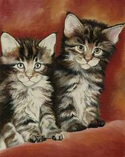 MAINE COON Kittens Cat Art ORIGINAL Oil Painting VERN  
