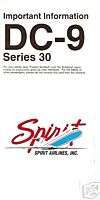 Safety Card   Spirit Airlines   DC 9 30   1995 (SC1217)  