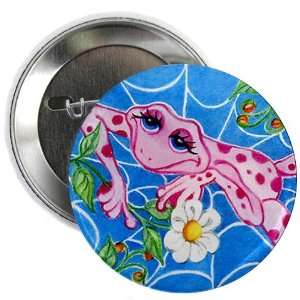  Web of Love Pink Frog Original Art 2.25 inch Pinback Button 