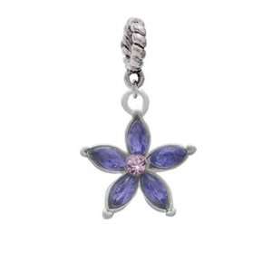 Flower with Purple Resin Petals and Purple Swarovski Crystal Silver 
