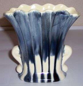 Boys Town Pottery Blue Drip Over White Fluted Art Vase!  