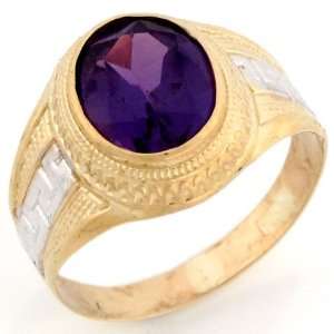   Tone Solid Gold Oval Synthetic Alexandrite June Birthstone Mens Ring