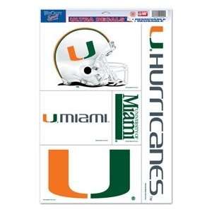  Miami Hurricanes 11X17 Ultra Decal Sheet   6 Sheet 