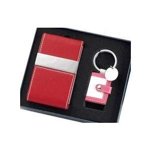 Free Personalized Red Leatherette Metal Card Case Key Ring in Gift Box 