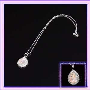 Water drop Shape Necklace Rhinestone Star Pendant Silver Plated Metal 