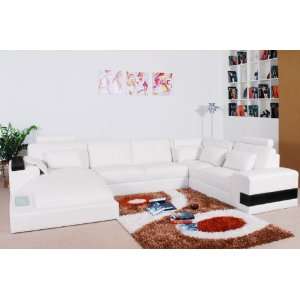    Modern White Leather Sectional Sofa with Light: Home & Kitchen