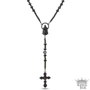  Mens All Black Everything Urban Rosary Necklace Jewelry