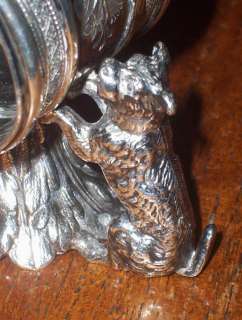 antique silver/silverplate figural napkin ring/holder dogs bird 