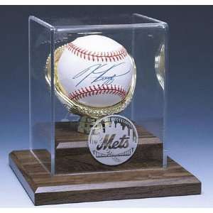   : MLB Single Baseball Display Case with Wood Base: Sports & Outdoors