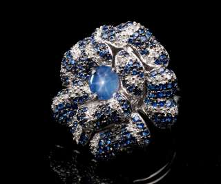 14KG Star Sapphire Blue Sapphire Diamond Camellian Ring  