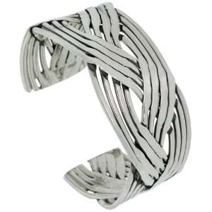 Sterling Silver 12 row Braided Wire Cuff Bangle Bracelet 25 mm (1 in 