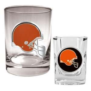  Cleveland Browns Rock Glass & Shot Glass Set: Sports 