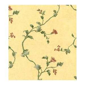  Trailing Vines with Flowers Yellow Wallpaper in Mulberry 