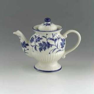 Andrea by Sadek Blue Leaf Ribbed Pedestal Teapot  
