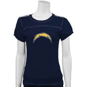  San Diego Chargers Navy Blue Studded Gal T shirt: Sports 