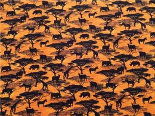 New African Serengeti Animals Sunset Trees Giraffe Zebra Fabri Quilt 