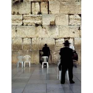  Three Men Praying in Front of a Wall, Western Wall, Old 