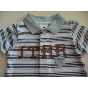 Absorba Baby Clothes Boy Baseball Blue White & Brown Stripe All Star 